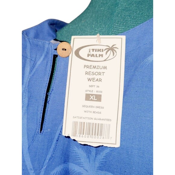 Tiki Palm -NEW - Size XL Sequin Beaded Wide Strap Hawaiian Print Dress - Picture 7 of 8